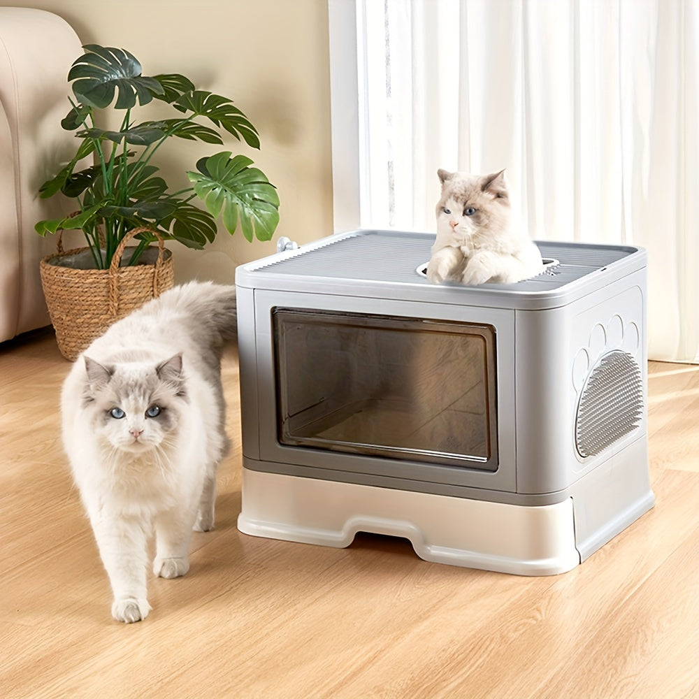 Kattenbak – Kattentoilet – Kattenbakken – Kattenbak Met Kap – Opvouwbare Kattenbak – Bovenin Instap – Inclusief Borstel – 48,5x36,5x38 cm – Duurzaam Plastic – Gesloten Design