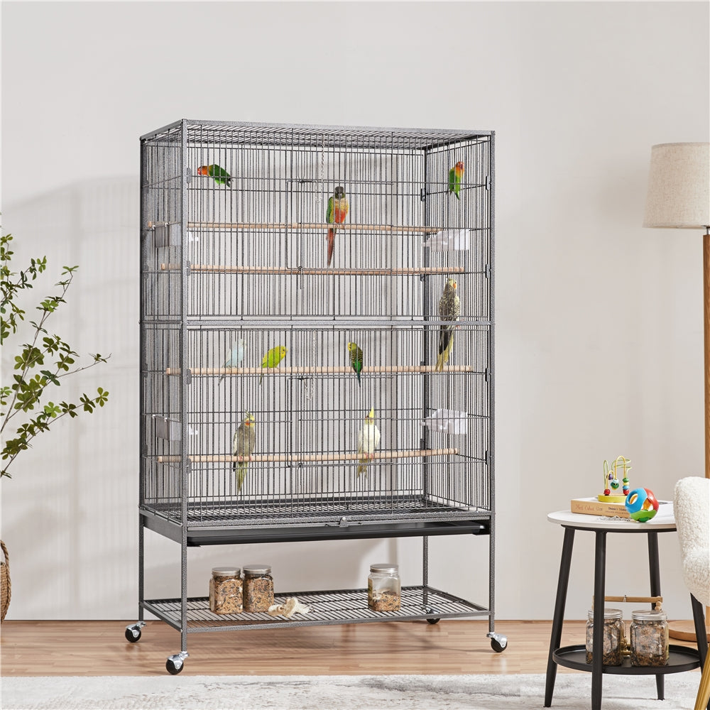 Vogelkooi – Vogelkooi XXL – Nestkast – Vogelhuis – Vogelren – Metaal – Groot Formaat 93,5x56,5x113 cm – Wielen Met Rem