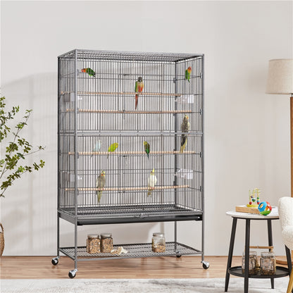 Vogelkooi – Vogelkooi XXL – Nestkast – Vogelhuis – Vogelren – Metaal – Groot Formaat 93,5x56,5x113 cm – Wielen Met Rem