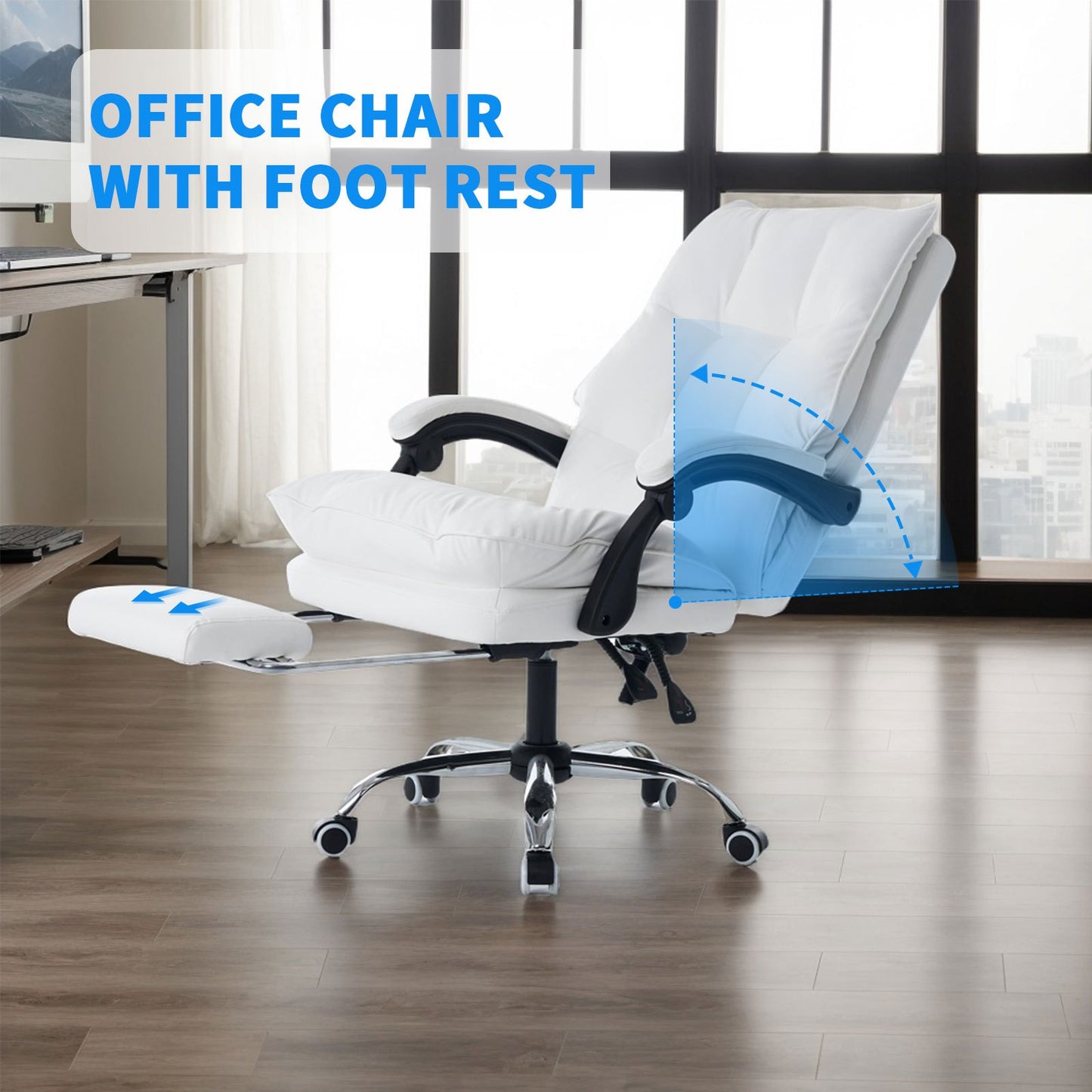 Bureaustoel – Office Chair – Gamestoel – Draaistoel – Bureaukruk – Ergonomisch Design – Verstelbare Hoogte & Lendensteun – Flip-up Armleuningen – Wit – Stille Wielen – Verbreding & Verbeterd Zitcomfort