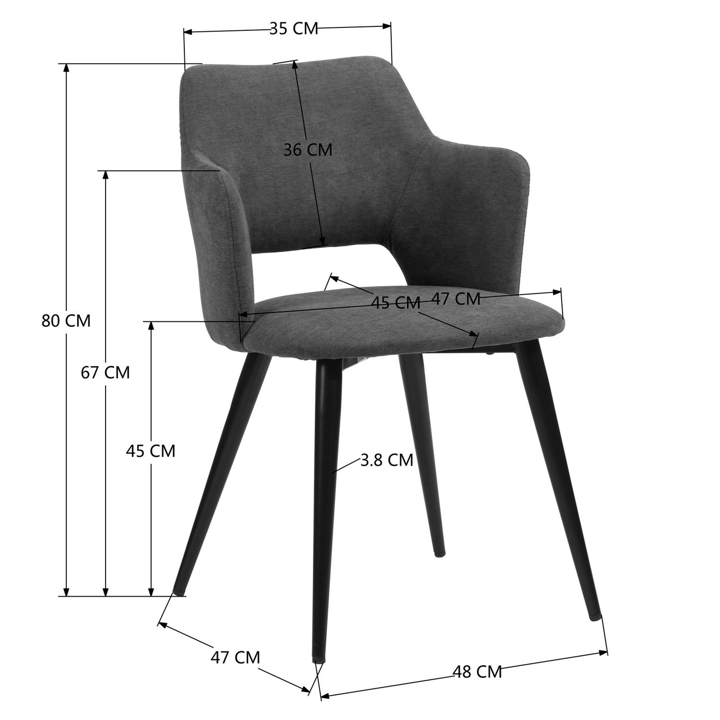 Eetkamerstoelen – Stoelen Set – Dining Chairs – Design Stoelen – Moderne Stoelen – Grijs – Met Zachte Stof – Zwart Metalen Frame – Open Rugleuning – Comfortabele Zitting – 47x48x80 cm – Set Van 4