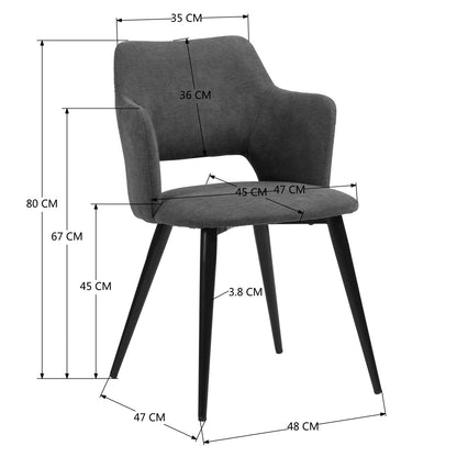Eetkamerstoelen – Stoelen Set – Dining Chairs – Design Stoelen – Moderne Stoelen – Grijs – Met Zachte Stof – Zwart Metalen Frame – Open Rugleuning – Comfortabele Zitting – 47x48x80 cm – Set Van 4
