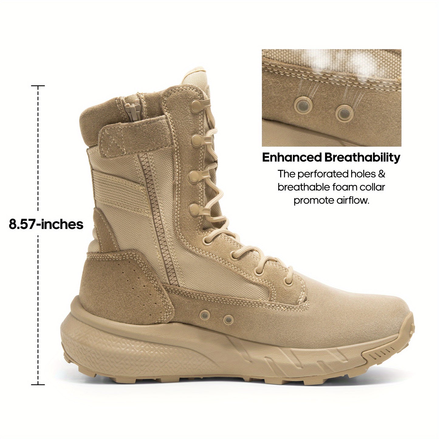 Tactische schoenen – Tactical Boots – Outdoor Laarzen – Wandelschoenen – Werklaarzen – Lichtgewicht & Schokdempend – Ademend PU Textiel Beige – Medium Schacht