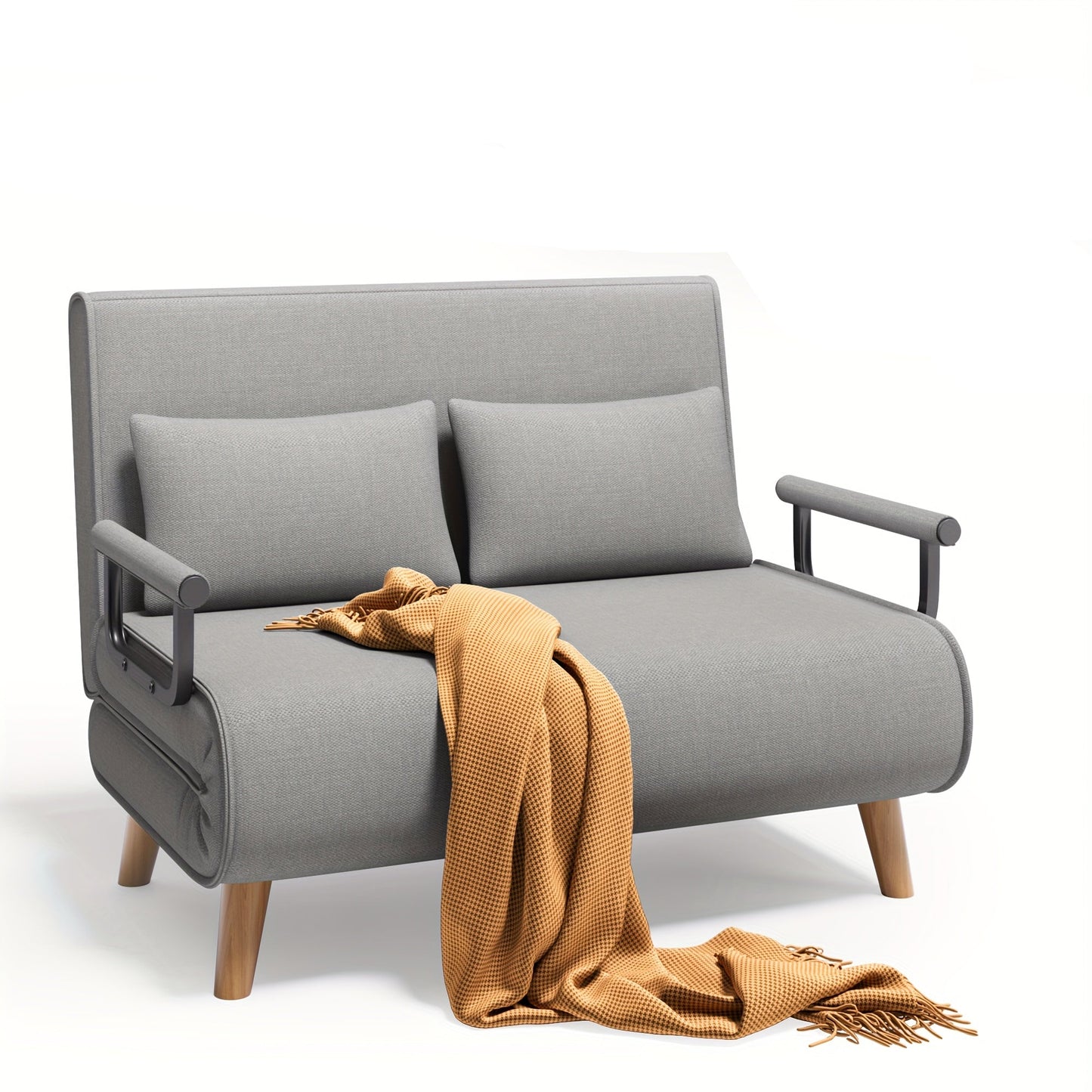Bankbed – Slaapbank – Sofa – Bedbank – Ligstoel – 3-in-1 Multifunctioneel – 6-Standen Verstelbare Rugleuning – Massief Houten Frame & Pluche Kussens
