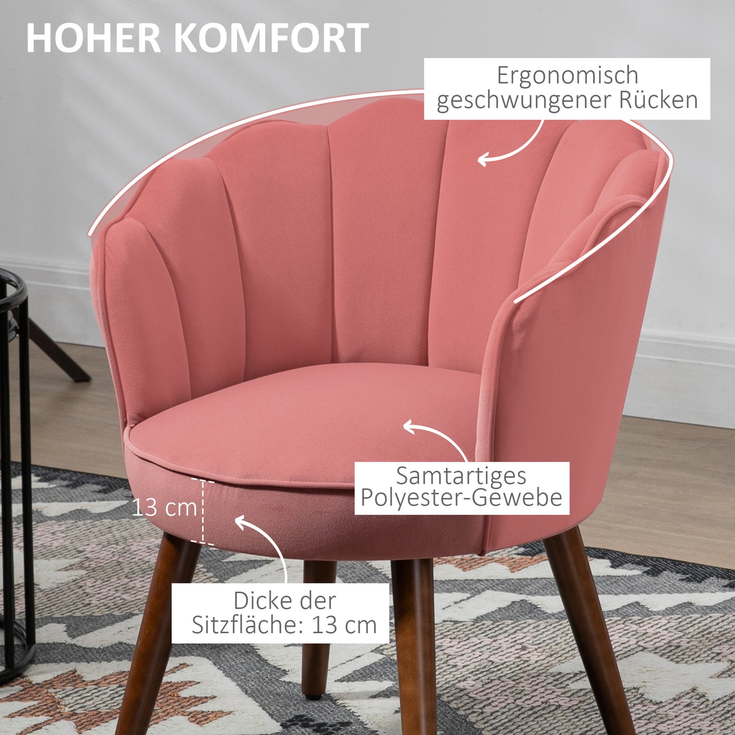 Eetkamerstoel – Keukenstoel – Fauteuil – Woonkamerstoel – Rosa Variant – Fluweelachtige Polyester Bekleding – Duurzame Rubberhouten Poten – 66 x 66 x 78,5 cm