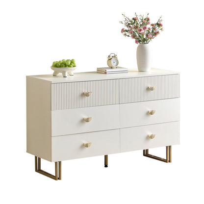 Dressoir – Kast – Ladekast – Opbergkast – Sideboard – Modern Design – 6 Laden – MDF & Stalen Poten – Wit Met Gouden Accenten – 120x40x75 cm