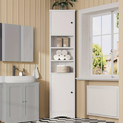 Badkamerkast – Badkamermeubel – Medicijnkast – Kolomkast – Opbergkast – Driehoekig Ontwerp – 36,5x24,5x170cm – Vochtbestendige Verf – Verstelbare Planken – Wit