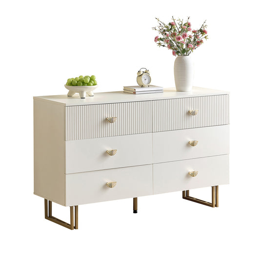 Dressoir – Ladekast – Opbergkast – Commode – Kast – Modern Design – 6 Lades – Wit Met Gouden Accenten – MDF En Staal – Compact 120x40x75 cm