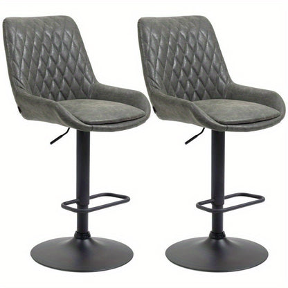 Barstoel – Barkruk – Barstoel Kruk – Keukenstoel – Barstoelen – Verstelbaar – Met Voetensteun – Met Gestoffeerde Zitting – Met Metaal Frame – Open Rugleuning – Donkergrijs/Zwart