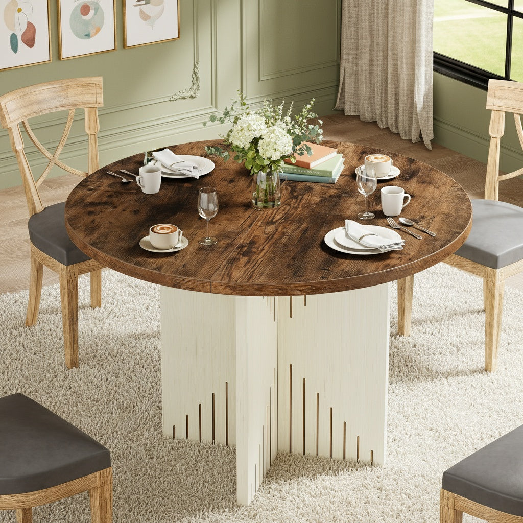 Eettafel – Ronde Tafel – Keukentafel – Diner Tafel – Ontbijttafel – Landelijk Design – Krasbestendig – Ø 100 cm