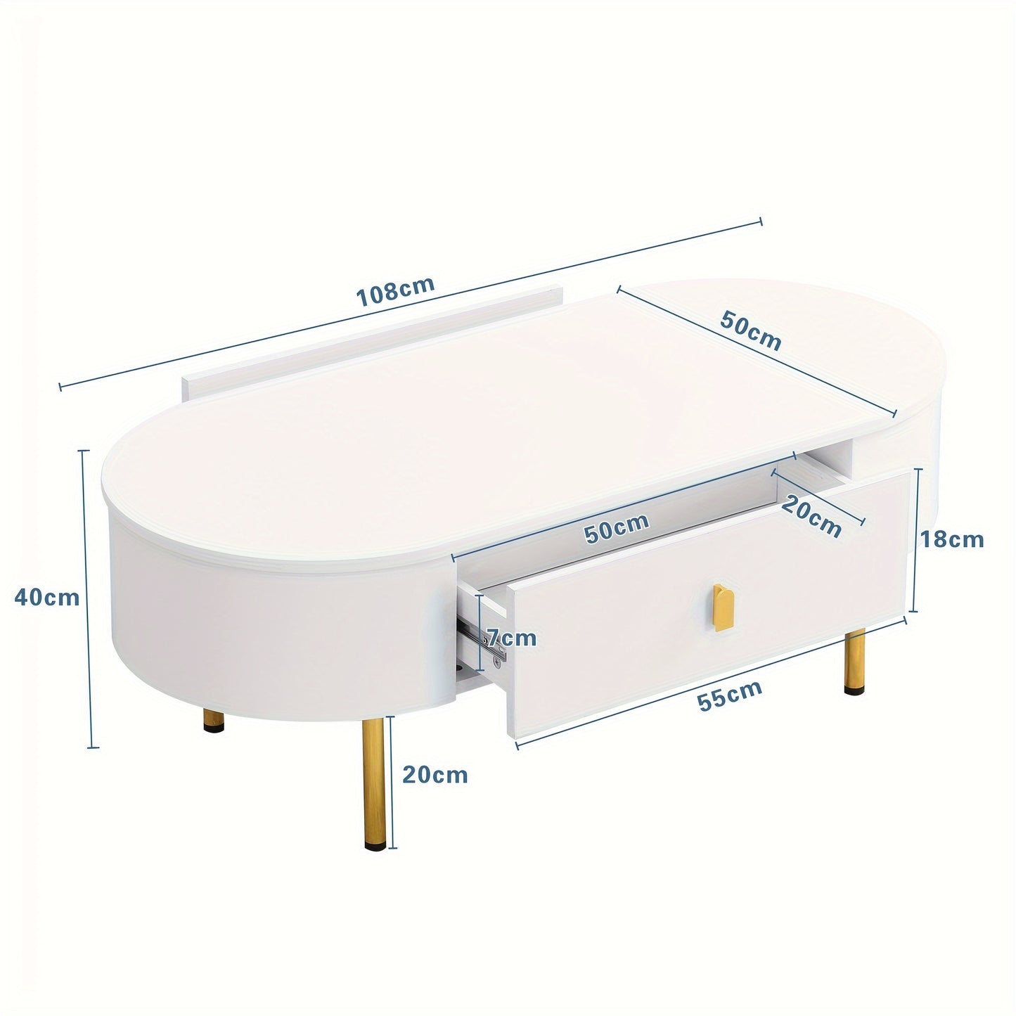 Salontafel – Woonkamertafel – Koffietafel – Bijzettafel – Tafel – Metaal – Wit – Met 2 Laden – Gouden Details