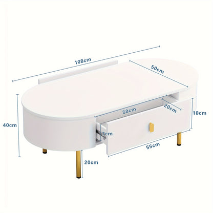 Salontafel – Woonkamertafel – Koffietafel – Bijzettafel – Tafel – Metaal – Wit – Met 2 Laden – Gouden Details