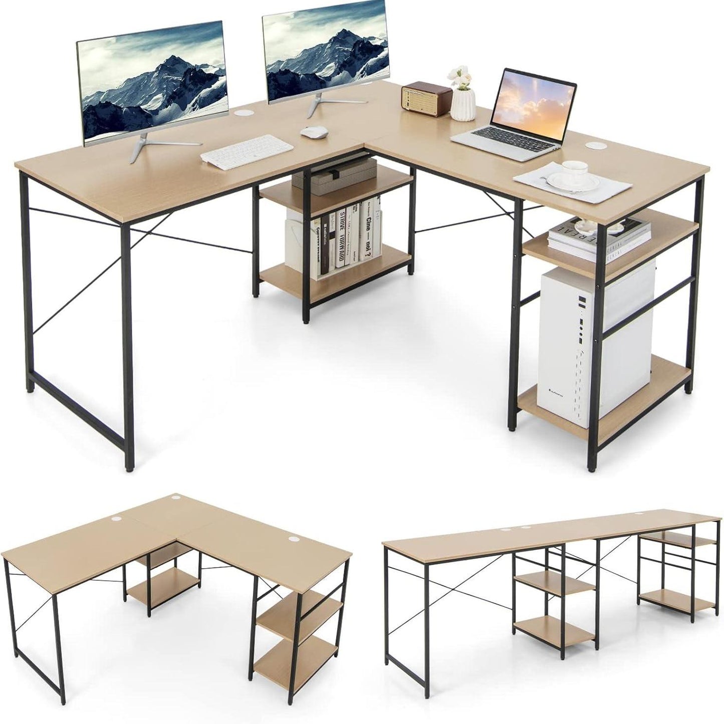 Hoekbureau – L-Vormig Bureau – Computerbureau – Gaming Bureau – Kantoor Bureau – 151x151x75 cm – Met 4 Opbergruimtes – Kabeldoorvoeren
