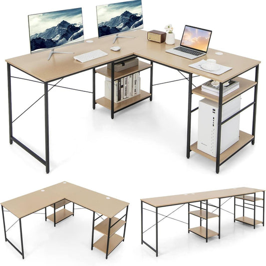 Hoekbureau – L-Vormig Bureau – Computerbureau – Gaming Bureau – Kantoor Bureau – 151x151x75 cm – Met 4 Opbergruimtes – Kabeldoorvoeren