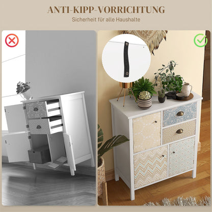 Sideboard – Dressoir – Opbergkast – Bijzetkast – Ladekast – Wit Shabby Chic – Massief Dennenhout – Compact Formaat 68x34x80 cm