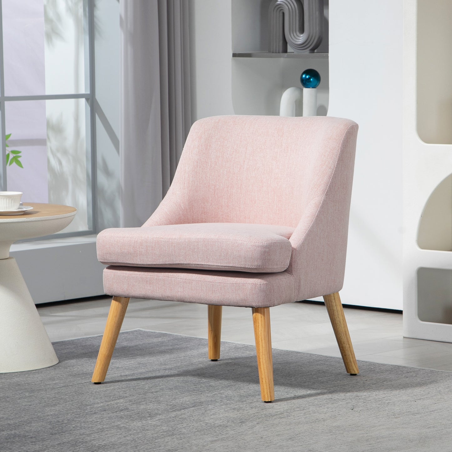 Scandinavische Accentstoel – Fauteuil – Zitzak – Designstoel – Velvet Stoel – Zachte Velvet Bekleding – Stevig Hevea Houten Frame – Beige – 63x69x79,5 cm