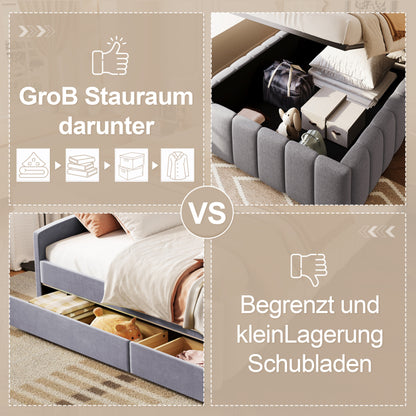 Bedkasten – Nachtkastje – Opbergkast – Bedkast – Opbergbed – Gestoffeerd Linnen – Hydraulisch Opbergsysteem – 90x200 cm – Zonder Hoofdbord