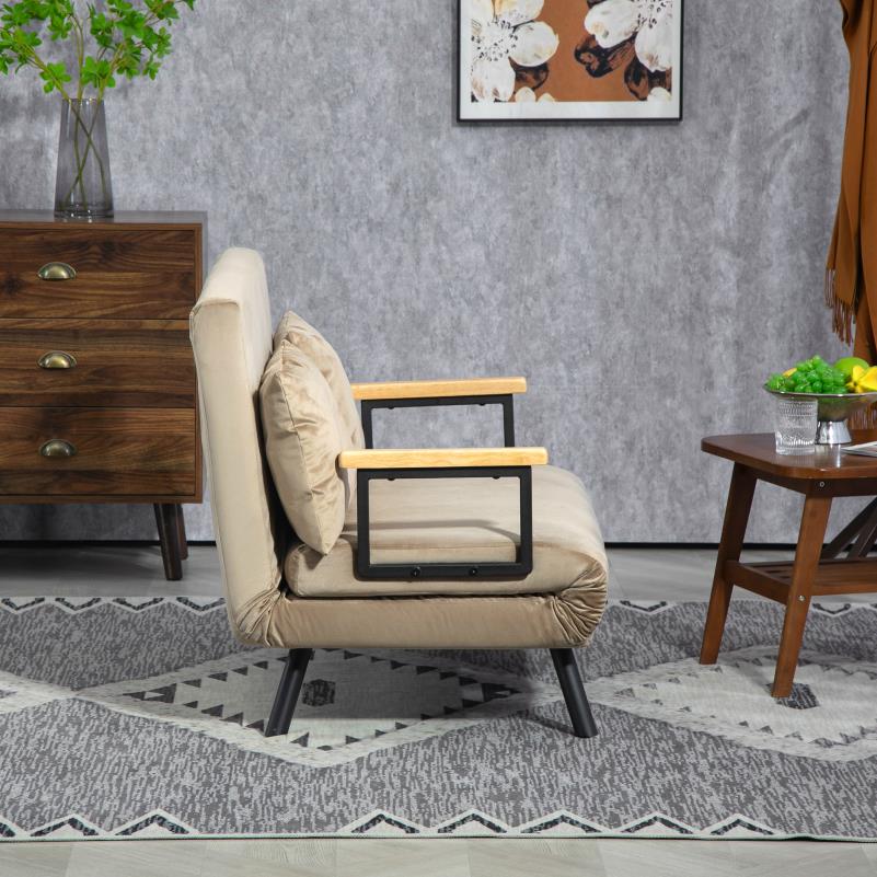 Slaapbank – Sofa Bed – Bedbank – Logeerbed – Zitslaapbank – Lichtbruin – Verstelbare Rugleuning – Fluwelen Bekleding – 102x73x81 cm – Slipvast – Zacht Comfort