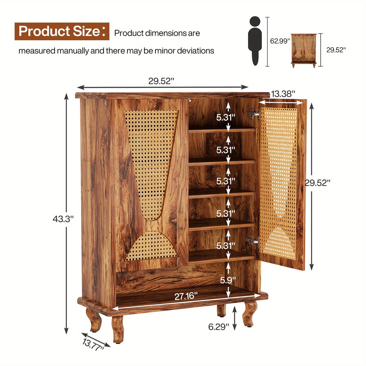Schoenenkast – Schoenenrek – Schoenopberger – Schoenhouder – Schoenmeubel – 5-Lagen Rattan Deuren – Ruime Opbergruimte voor 25 Paar Schoenen