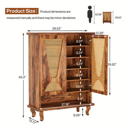 Schoenenkast – Schoenenrek – Schoenopberger – Schoenhouder – Schoenmeubel – 5-Lagen Rattan Deuren – Ruime Opbergruimte voor 25 Paar Schoenen