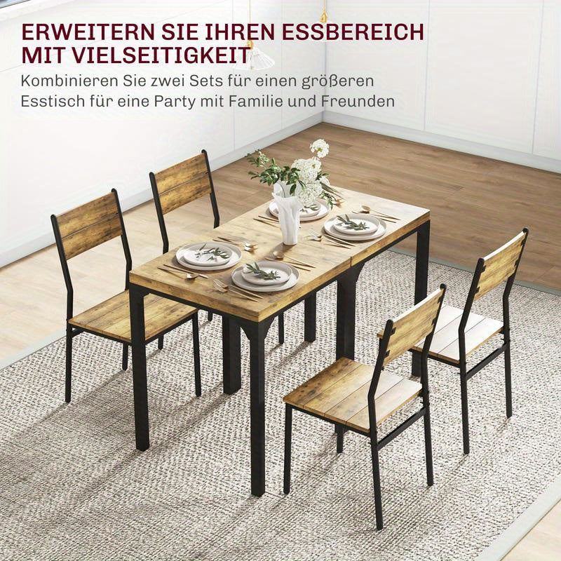 3-Teilige Essgruppe, Esstisch-Set, 1 Tisch, 2 Stühle, Mdf+Metall, Moderne Küchenmöbel, Schneller Aufbau, Platzsparend, Esstisch Im Landhausstil Geeignet Für Wohnzimmer, Esszimmer, Küche