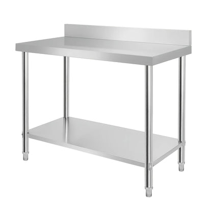 Roestvrijstalen Werktafel – RVS Werkbank – Gastro Tafel – Keukenwerkblad – Preparatietafel – 100x60x85 cm – Verstelbare Poten & Opstand