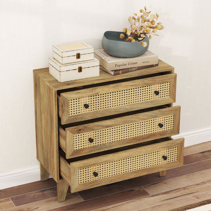 Ladekast – Ladenkast – Dressoir – Opbergkast – Kastje – Hout met Rotan Fronten – 80x35x76 cm – Ruime Opbergruimte
