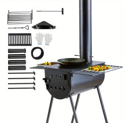 Campingkachel – Outdoor Oven – Draagbare Kachel – Kampeerkachel – Roestvrij Staal – Grote Vuurkist – Meegeleverde Handschoenen