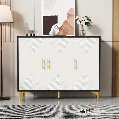Opbergkast – Kasten – Dressoir – Sideboard – Bergmeubel – Wit Met Gouden Accenten – Ruime Opbergruimte 3,2+ Kubieke Voet – Vrijstaand En Snel Te Plaatsen