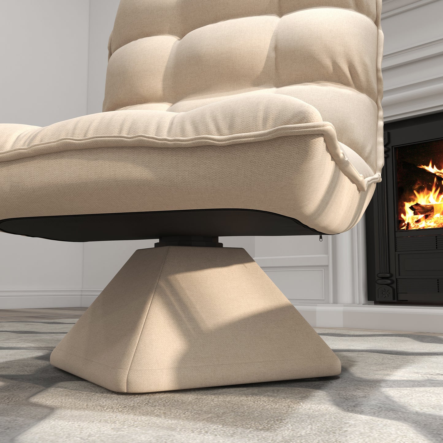 Vloerstoel – Zitzak – Meditatiestoel – Draaistoel – Loungestoel – Beige – Verstelbare Rugleuning tot 120° – 360° Draaibaar Met Stevig Stalen Frame