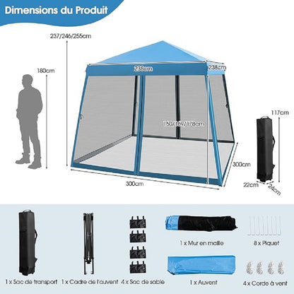 Tuinpaviljoen 3x3 Meter – Tuinkoepel – Partytent – Overkapping – Pagodetent – Hoogte Verstelbaar – Scheurvast Oxford Doek Met Insectengaas
