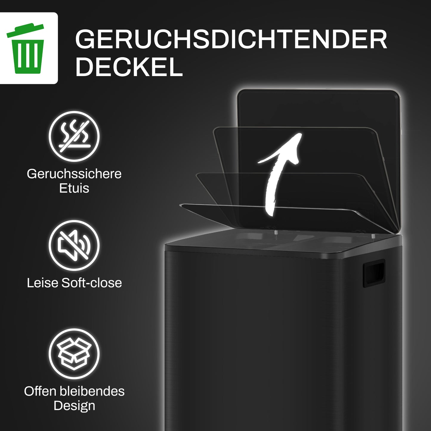 Afvalemmer – Prullenbak – Vuilnisbak – Afvalcontainer – Recyclingemmer – Zwart – 2x25L Compartimenten – Soft-Close Deksel – Vingerafdrukbestendig RVS