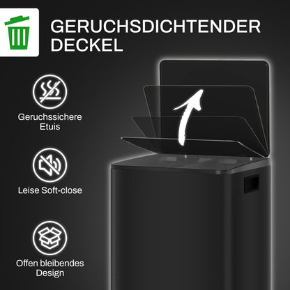 Afvalemmer – Prullenbak – Vuilnisbak – Afvalcontainer – Recyclingemmer – Zwart – 2x25L Compartimenten – Soft-Close Deksel – Vingerafdrukbestendig RVS