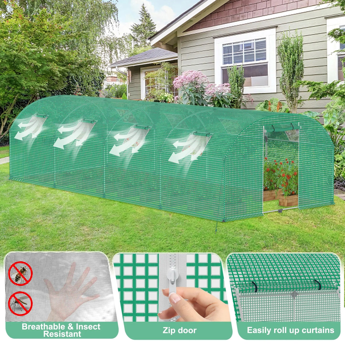 Tuinkas – Kasje – Broeikas – Kas – Kweekkas – 3x8 Meter – Gegalvaniseerd Stalen Frame – UV-Bestendige Beschermhoes Met Muskietennet