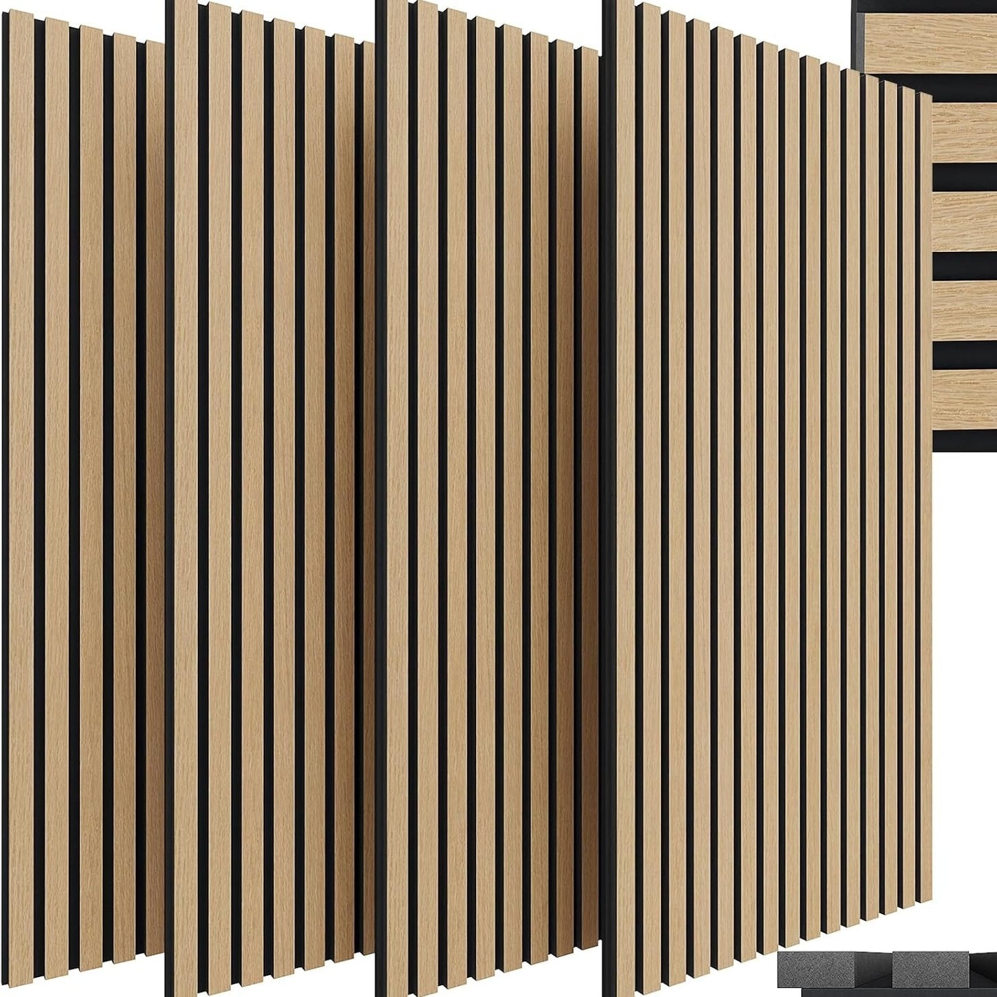 3D Acoustic Panels, Set OF 4, 120x60x2.1cm, Wood-look Wall Panels, Wall Cladding for Effective Sound Insulation, with Felt Soundproofing, for Living Room, Office, Recording Studio, Dressing Room