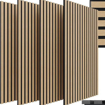 3D Acoustic Panels, Set OF 4, 120x60x2.1cm, Wood-look Wall Panels, Wall Cladding for Effective Sound Insulation, with Felt Soundproofing, for Living Room, Office, Recording Studio, Dressing Room