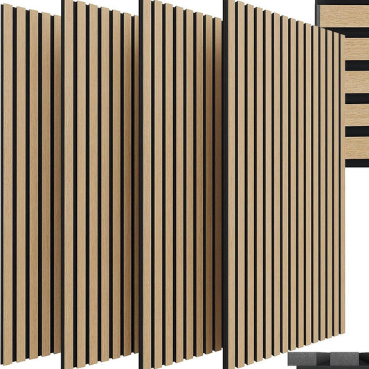 3D Acoustic Panels, Set OF 4, 120x60x2.1cm, Wood-look Wall Panels, Wall Cladding for Effective Sound Insulation, with Felt Soundproofing, for Living Room, Office, Recording Studio, Dressing Room
