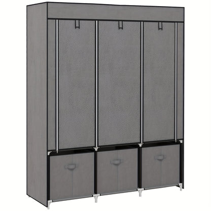 Opvouwbare Kledingkast – Garderobekast – Kleerkast – Stoffen Kast – Opbergkast – Donkergrijs Niet-Geweven Stof – Stevig Metalen Frame – 125x43x162,5 cm – Ruimtebesparend & Draagbaar