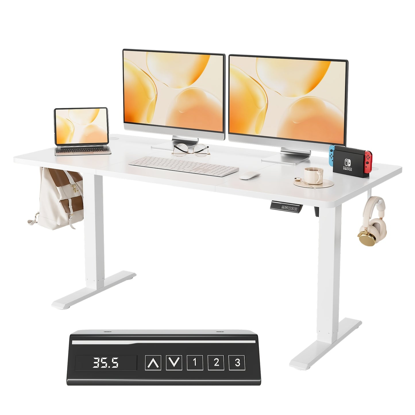 Adjustable Height Desk | Stable, Ergonomic Sit-and-Stand Desk with Manual Control, 120 x 60 cm, White, Freestanding, Plastic and Metal Construction, Contemporary Style - Litake