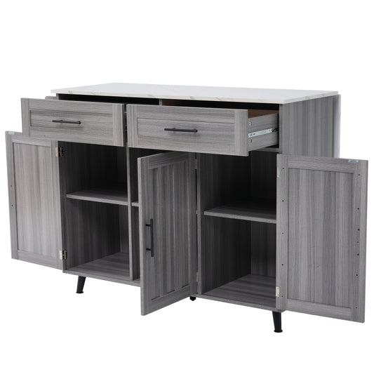 Keukeneiland – Keukentrolley – Keukenkast – Serveerwagen – Buffetkast – Mobiele Keukenwagen Met Inklapbare Tafel – Ruime Opbergruimte Met 2 Schuifdeuren – 129x46x71 cm – Wit & Kaki Retro Design