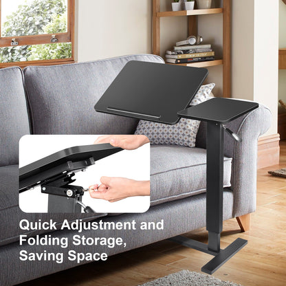 Verstelbare Overbedtafel – Bedtafel – Ziekenhuis Tafel – Werktafel – Verzorgingstafel – Pneumatisch Verstelbaar – MDF & IJzeren Frame – Anti-Slip Tafelblad – Wieltjes – H-Frame Basis – 80-116 cm Hoogte