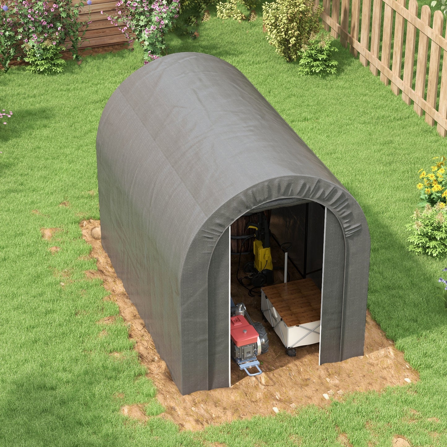 Tuinhuis – Fietsenstalling – Tuinschuur – Buitenberging – Opslagtent – Met Gegalvaniseerd Stalen Frame – Afm. 240x160x190 cm – Grijs – Waterbestendig – Stevig
