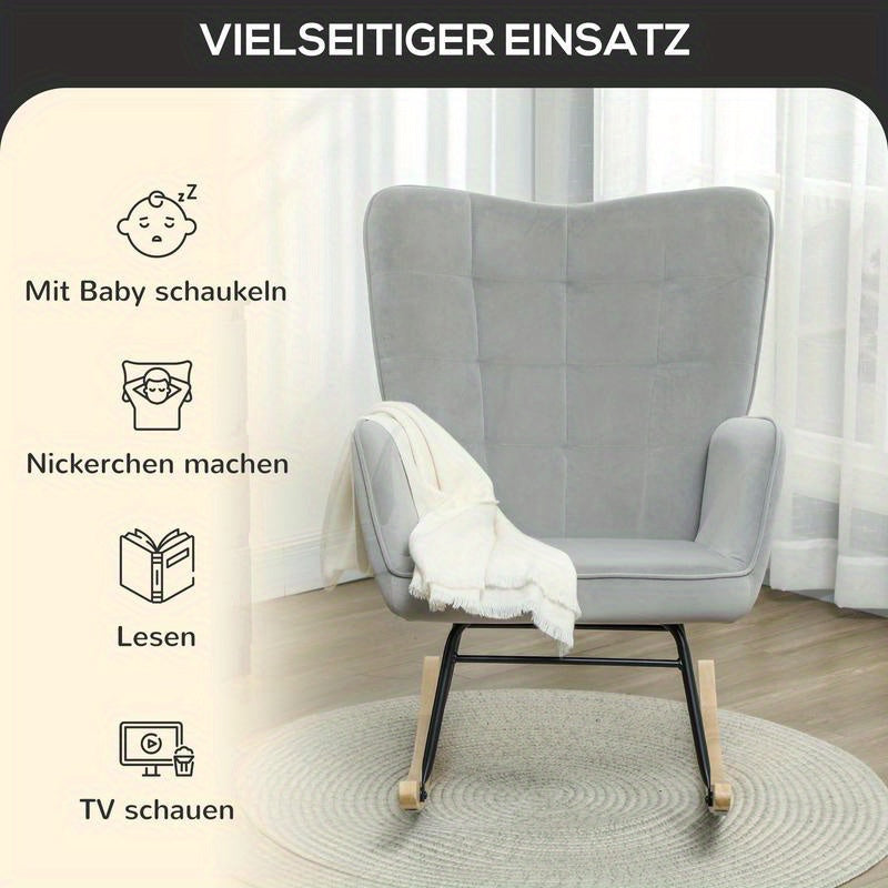 Ergonomische Schommelstoel – Loungestoel – Schommelzetel – Relaxstoel – Schommelstoel Beukenhout – Breed Rugpaneel – Dikke Bekleding – Max. Draagvermogen 120 kg