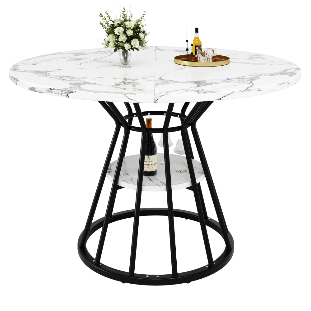 Eettafel – Tafel – Keukentafel – Eetkamertafel – Basis – Marmerpatroon Zwart Wit – Stijlvol Metalen Onderstel – Onderhoudsvriendelijk Oppervlak