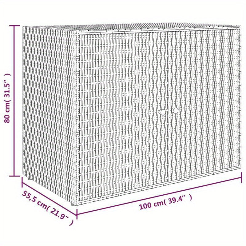 Large Storage Box with Double Doors - Heavy-Duty Poly Rattan Garden Cabinet, 100x55.5x80cm, All-Weather  Plastic Construction with Golden Hinges & Black Finish for Patio, Porch, Garage, Balcony - Multi-Purpose Storage Unit, R