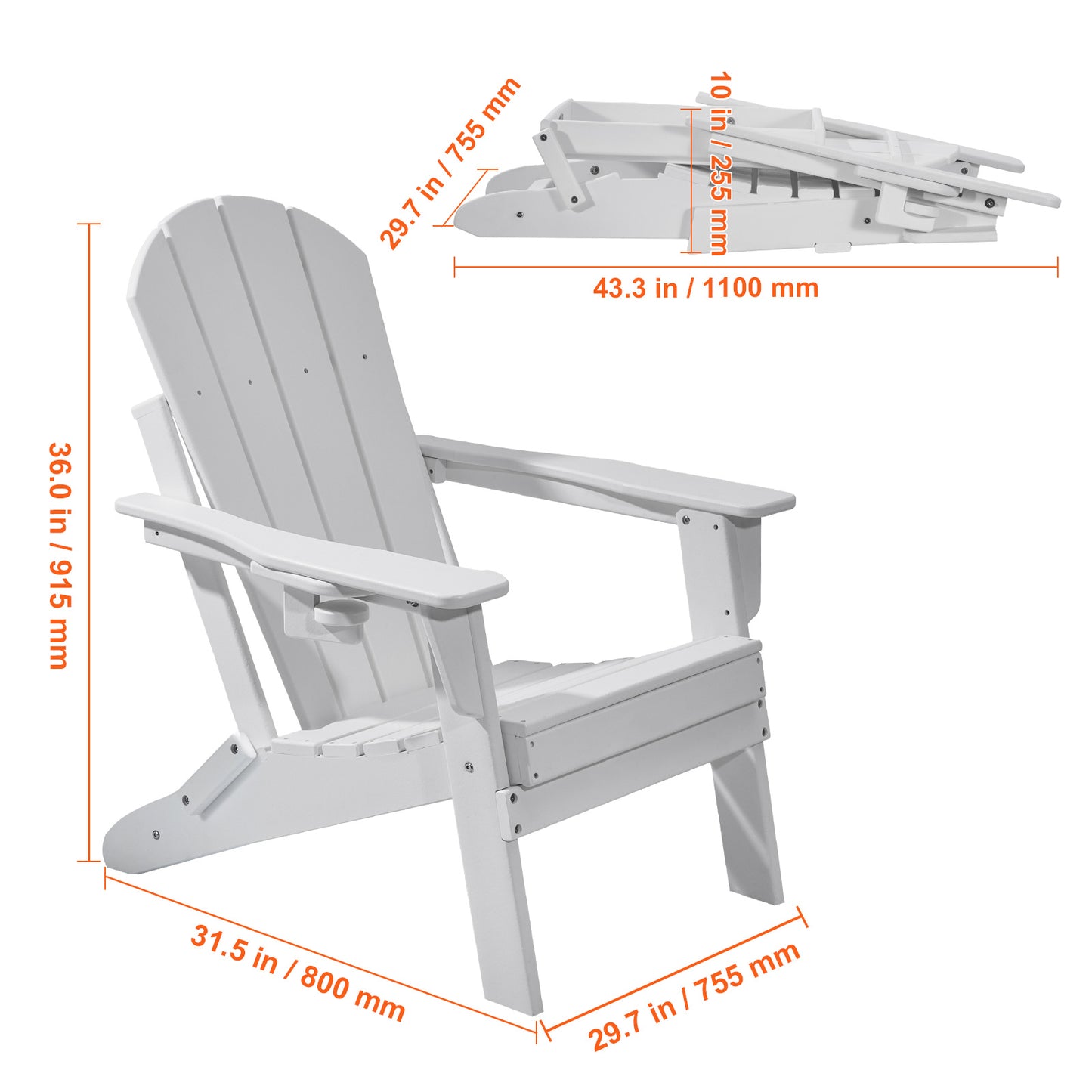 Adirondackstoel – Tuinstoel – Klapstoel – Buitenstoel – Terrasstoel – Set Van 2 – Weerbestendig HDPE Kunststof – Inklapbaar En Compact
