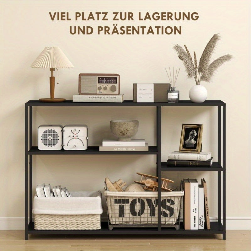 Sidetable – Console Tafel – Haltafel – Gangtafel – Woonkamertafel – 4 Planken – Metalen Frame – Compact Ontwerp – Zwart – 110x30x75 cm