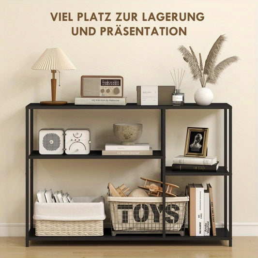 Sidetable – Console Tafel – Haltafel – Gangtafel – Woonkamertafel – 4 Planken – Metalen Frame – Compact Ontwerp – Zwart – 110x30x75 cm
