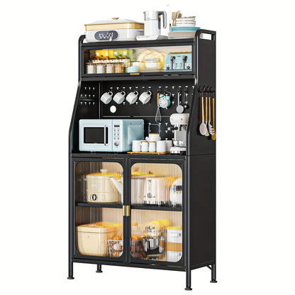 Bijkeukenkast – Keukenkast – Opbergkast – Wasruimte Kast – Bakkerrek – 86 cm Hoog – Zwart – Met Verstelbare Planken – Met Wieltjes
