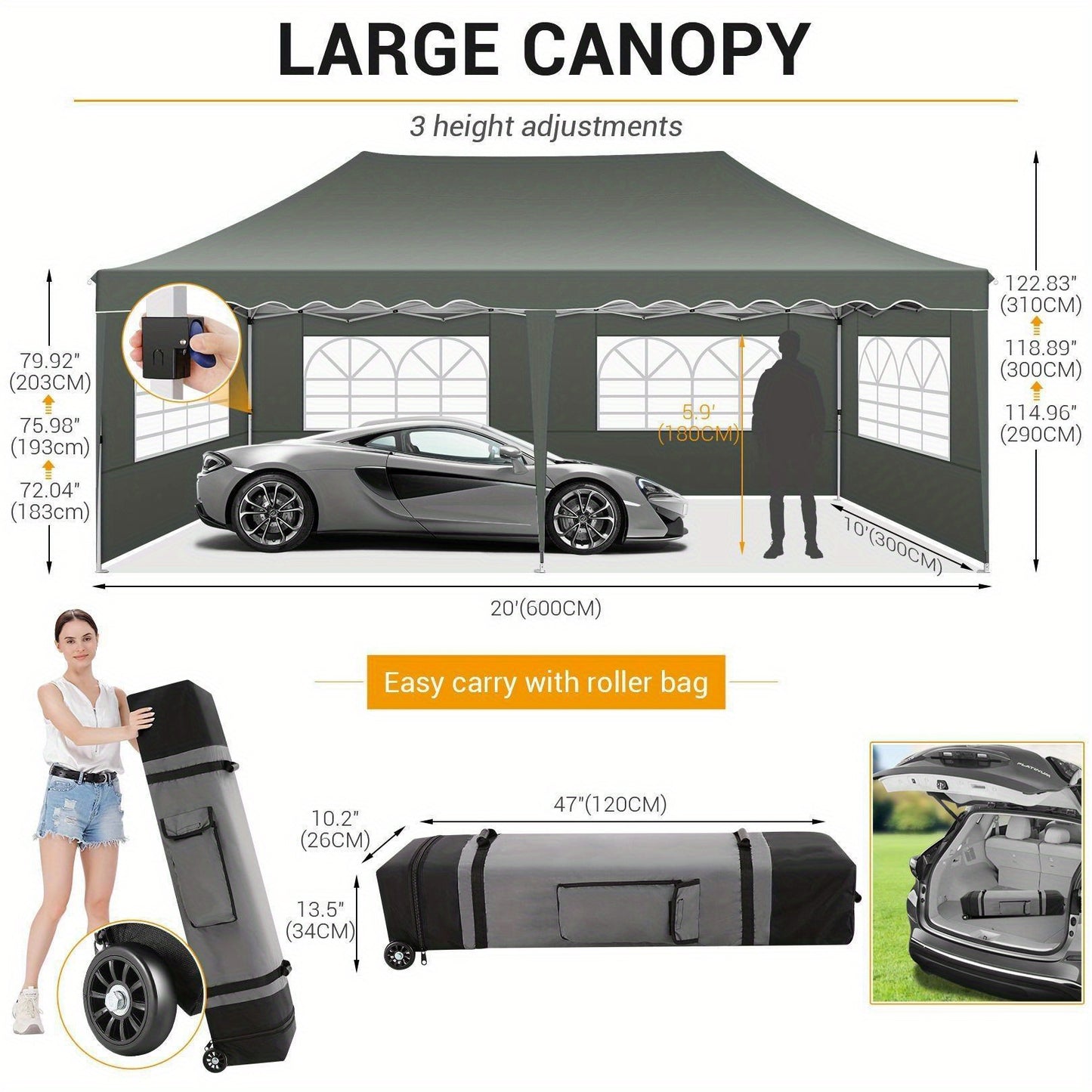 Partytent – Paviljoen – Tuintent – Feesttent – Pop-up Tent – 3x6 Meter – Waterdicht Met 6 Zijwanden – Draagtas Met Wieltjes